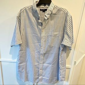 Cremieux Mens Button Down Shirt White Blue Check Short Sleeve Tall 2XT